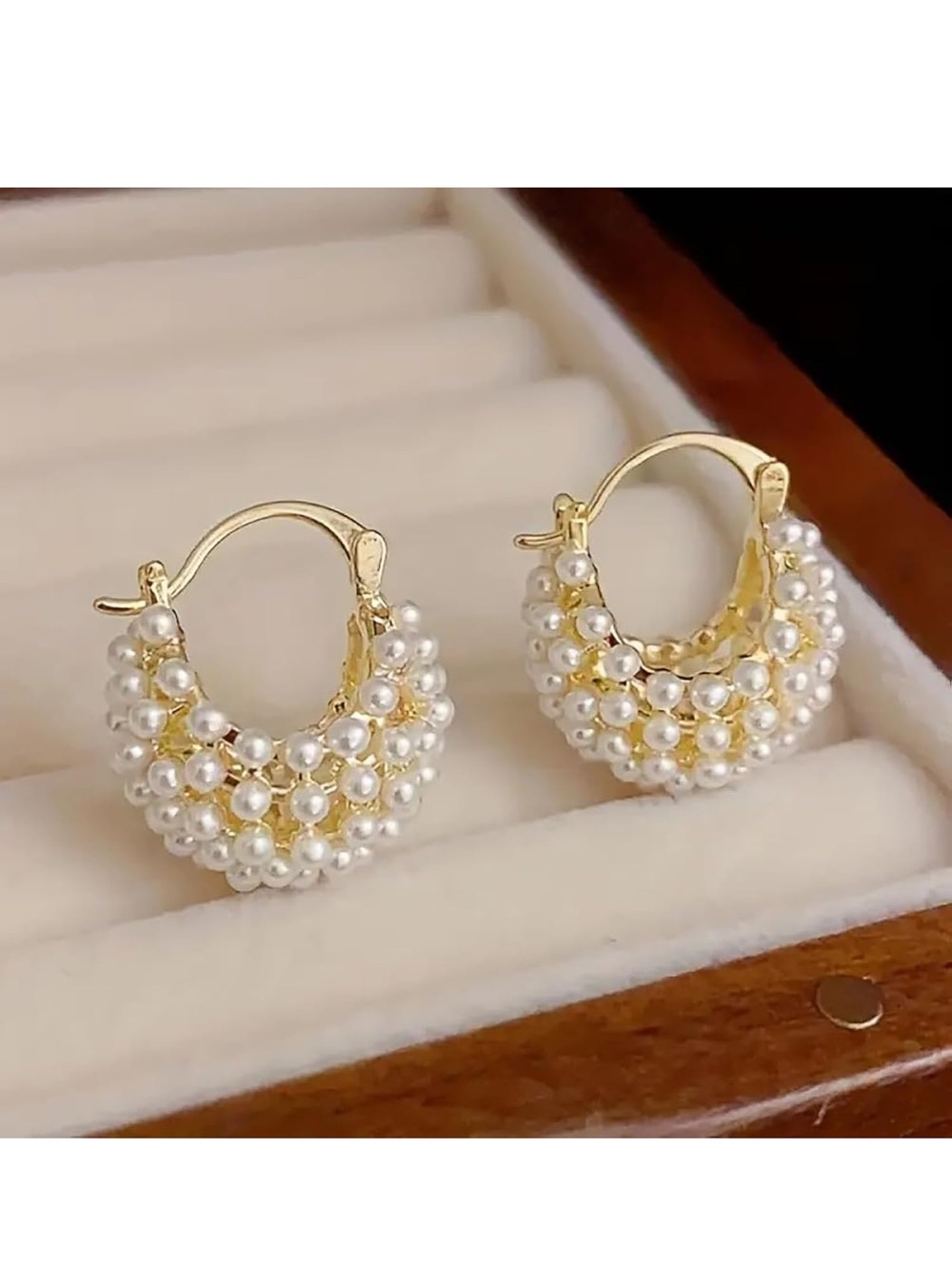Pearl Cluster Drop Hoop Huggies Earrings Fashion New Goldtone